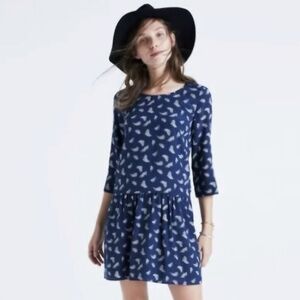 Madewell Silk Blue Dress with White Leaf Pattern Size 2
